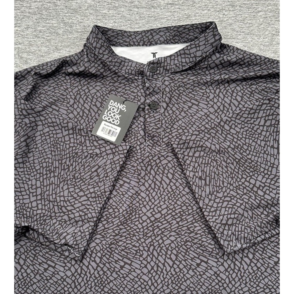 Trenton Polo Shirt Mens Large Black Gray Mastodon Stretch Golf Band Collar NEW